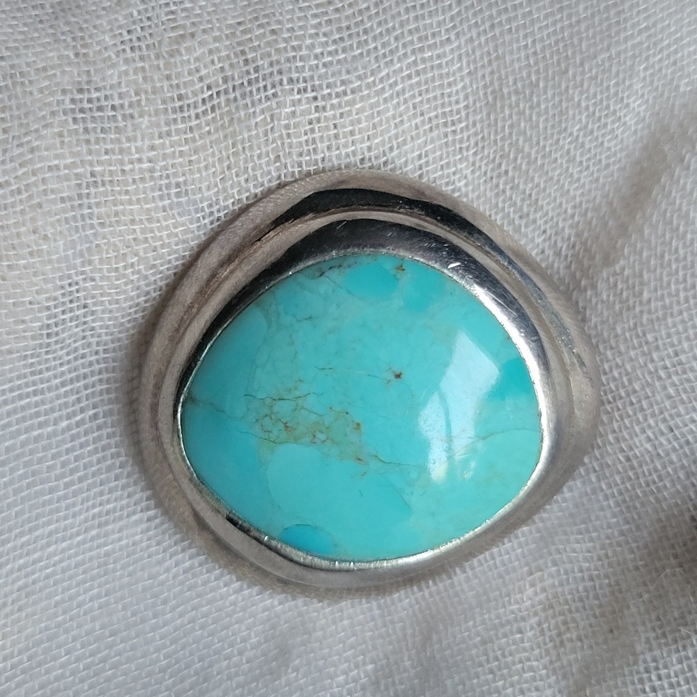 Barse Clip-on Earrings Turquoise Sterling Silver Chunky Statement Vtg 90s - Picture 3 of 9